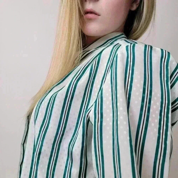 Vintage 70's Pykettes Striped Silky Button Down Top - M - Picture 9 of 11